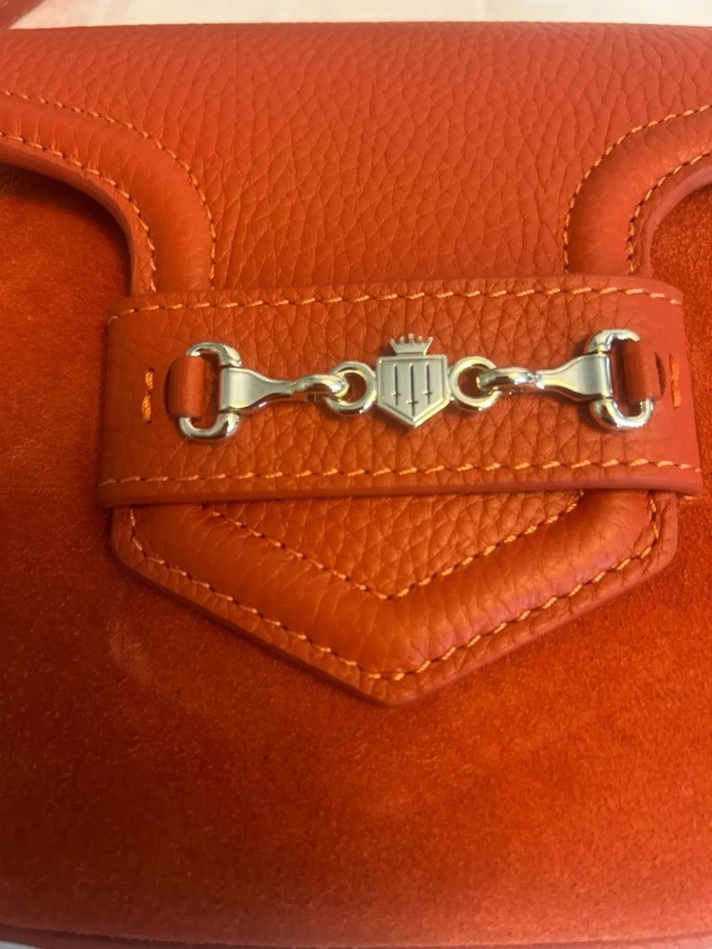 Fairfax & Favor Sunset Orange Saddle Crossbody Bag with Gold Accent - Picture 3 of 8